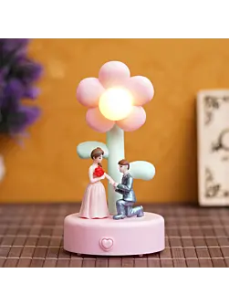 Miniature Lovely Couple Statue with Flower Table Lamp