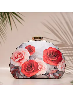 Woman Floral Printed D-shape Clutch