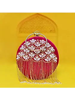 Women Bridal Pink Embroidery Clutch Bag