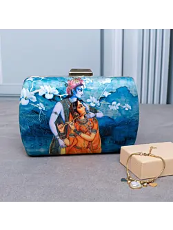 Women Love & Divinity Set: Radha Krishna Clutch & Hearts Charms Bracelet