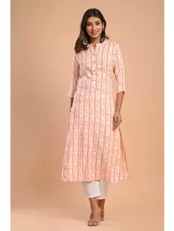 Women Printed Viscose Rayon Straight Kurta  (Orange)