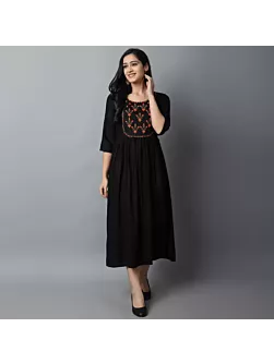 Women Embroidered Viscose Rayon A-line Indian Kurta  (Black)