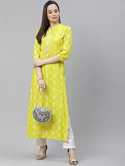 Women Printed Viscose Rayon A-line Kurta  (Light Green)