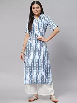 Women Floral Print Viscose Rayon Straight Kurta  (Blue)