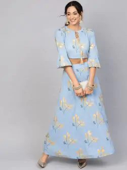 Blue Gold Print Lehenga With Top