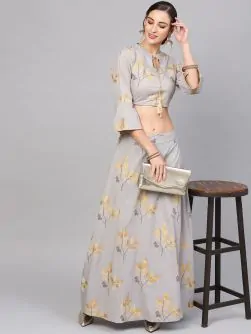 Grey Gold Printed Lehenga With Blouse