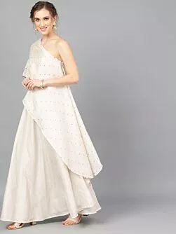 Off-White Dobby Design Lehenga With Cape Bluouse