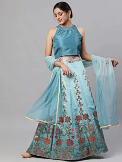 Blue Digital Printed Lehenga Choli With Dupatta