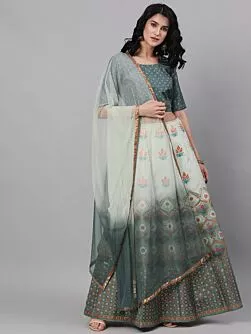 Green Digital Print Zari Work Lehenga Choli With Net Dupatta