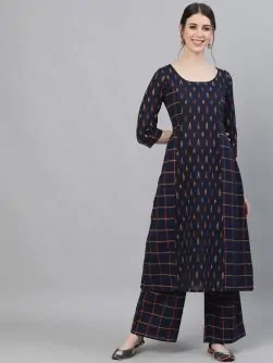 Blue Checks Printed Kurta With Palazzo Set