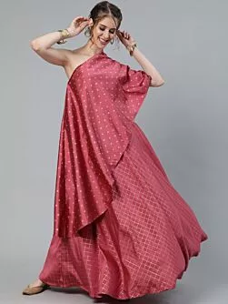 Dusty Pink Dobby Design One Shoulder Lehenga Choli Set