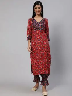 Red & Blue Patola Printed Straight Kurta With Palazzo Set