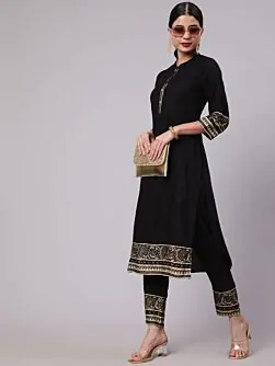 Black Gold Printed Straight Kurta With Pant Set