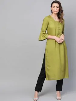 Lemon Green Straight Kurta With Flutter Sleeve