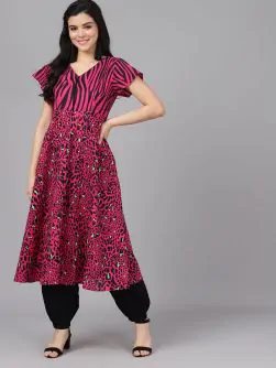 Women Magenta Printed A-Line Kurta