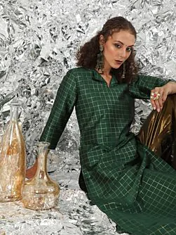 Green Gold Self Designed Straight Kurta