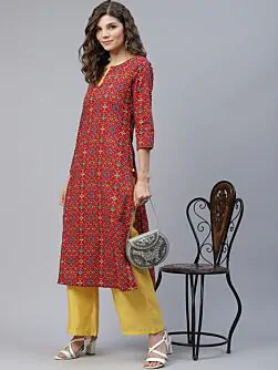 Red & Yellow Patola Printed Straight Kurta