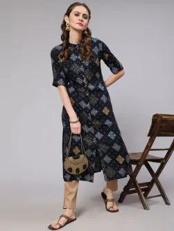 Blue Gold Bandhani Printed Button Down Kurta