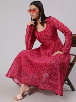 Magenta & Blue Printed Flared Anarkali