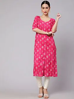 Pink & Gold Printed Button Down Kurta