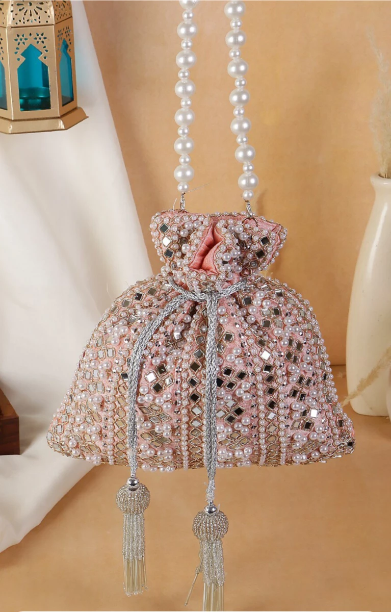 Pink Sequin Mirror embellish Evening Party Wear Potli