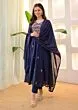 Women's Plus Size Embroidery Solid Anarkali Kurta and Pant Set with Dupatta