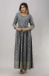 Women Printed Viscose Rayon Flared Kurta  (Grey)