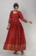Women Printed Viscose Rayon Flared Kurta  (Maroon)