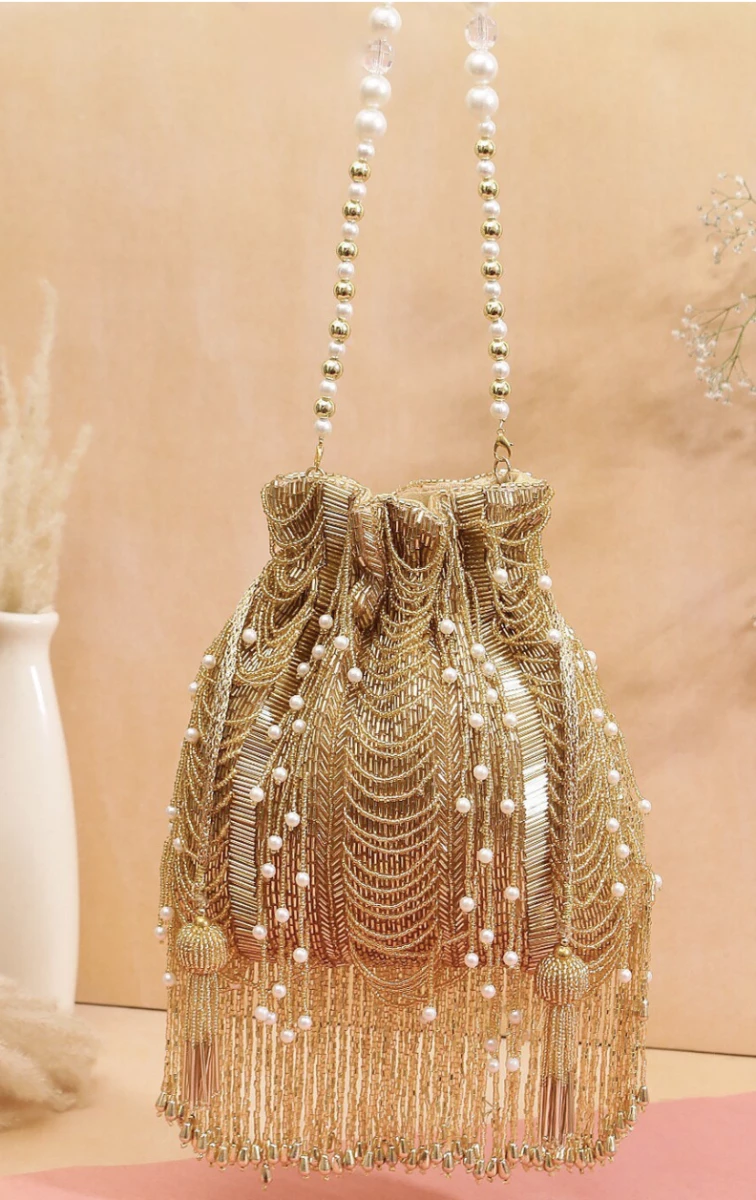 Golden Pearl Bridal Evening Party Wear Potli