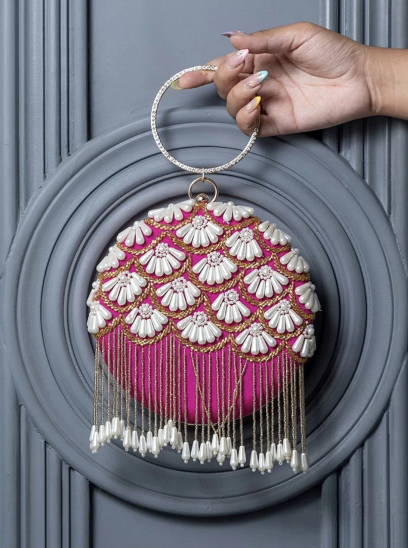 Pearl Embellish Luxury Clutch with Tassels