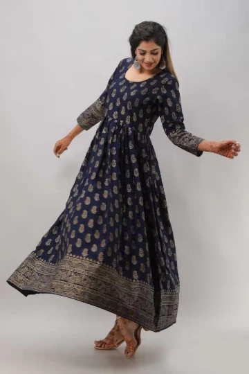 Women Printed Viscose Rayon Flared Kurta  (Blue)