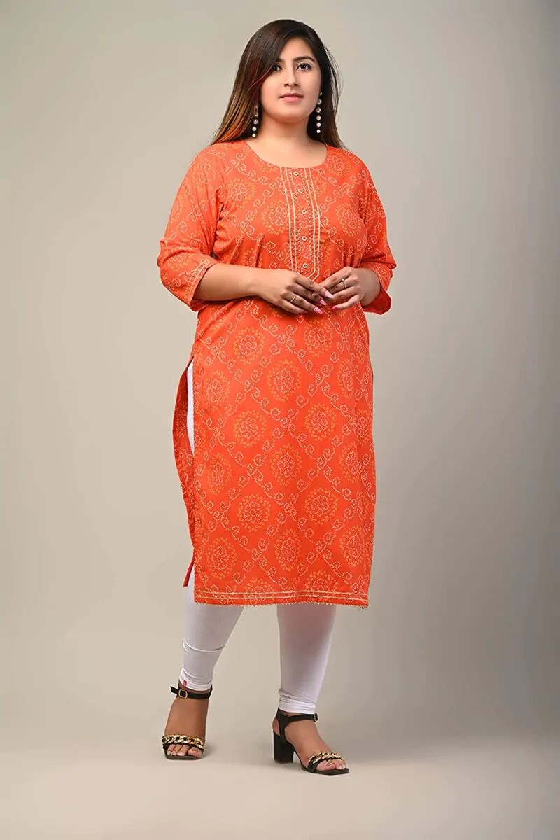 Women Floral Print Cotton Plus Size Straight Kurta (Orange)