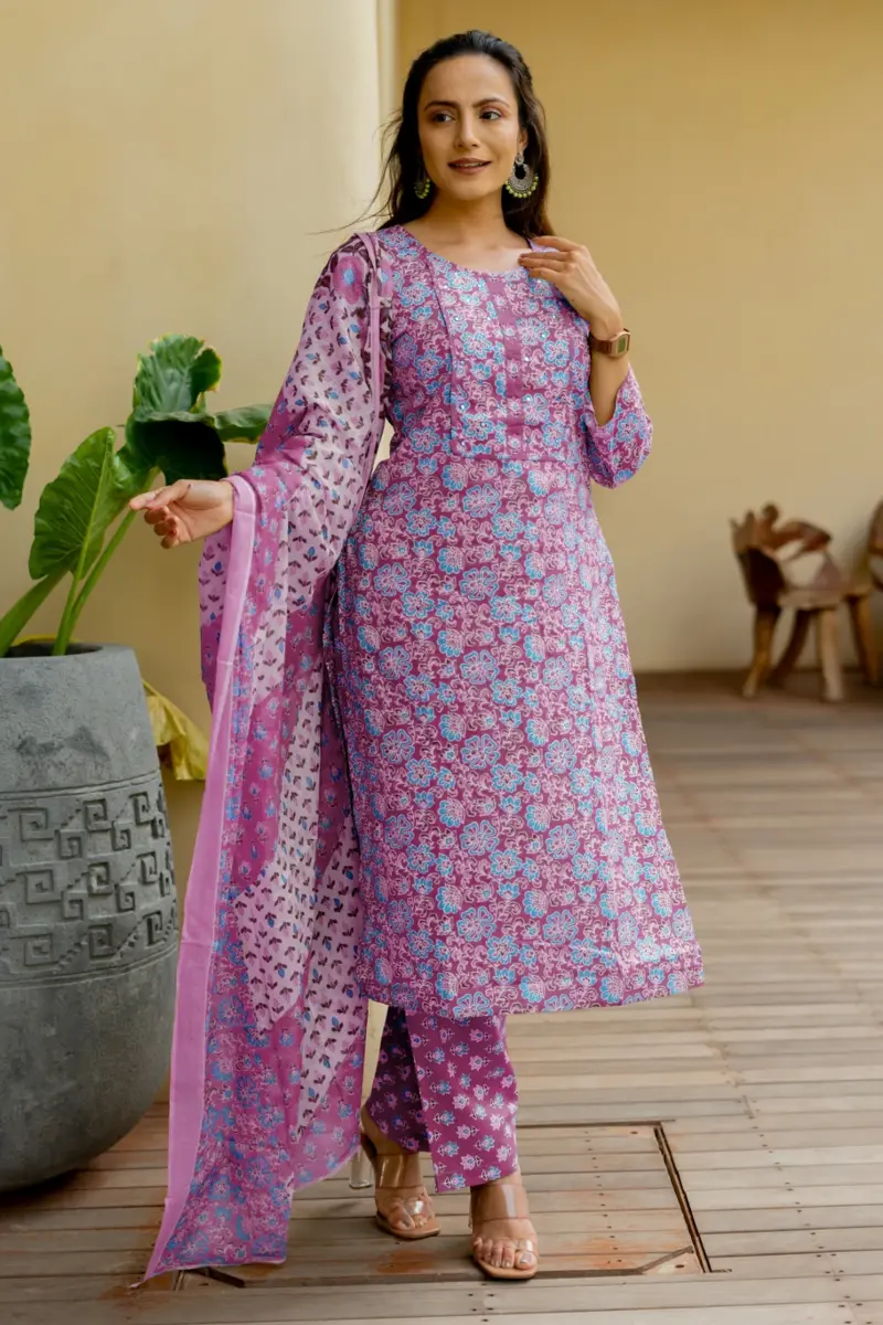 Women Pure Cotton Plus Size Kurta Pant Set with Dupatta, Pakistani suit women