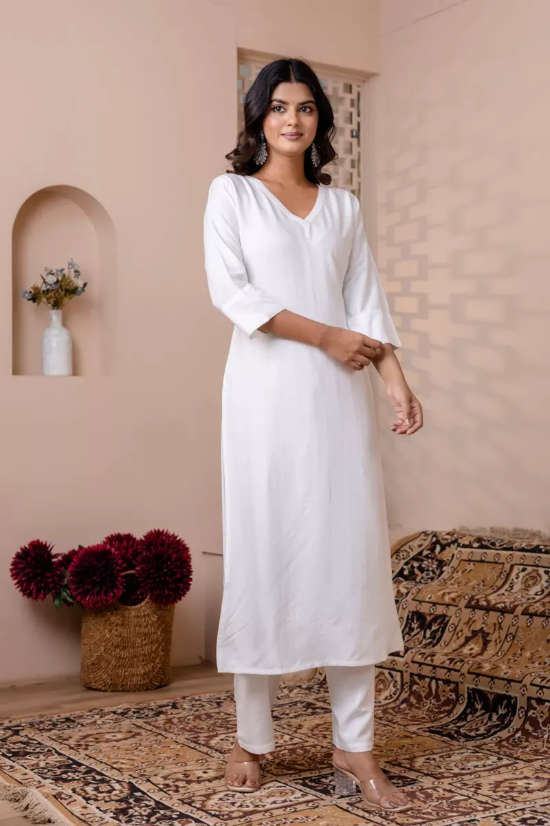 White Solid Kurta for Women Casual Wear