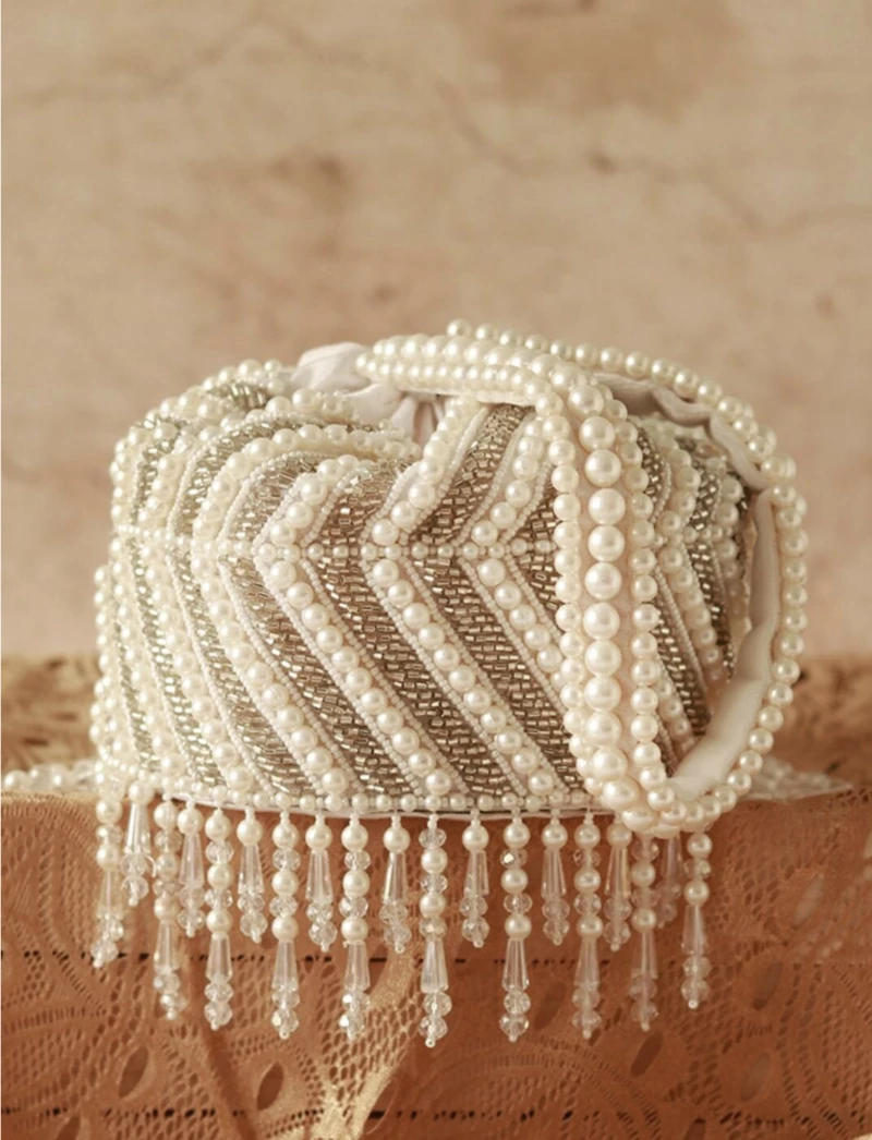 Handbeaded White Pearl Designer Potli Bag