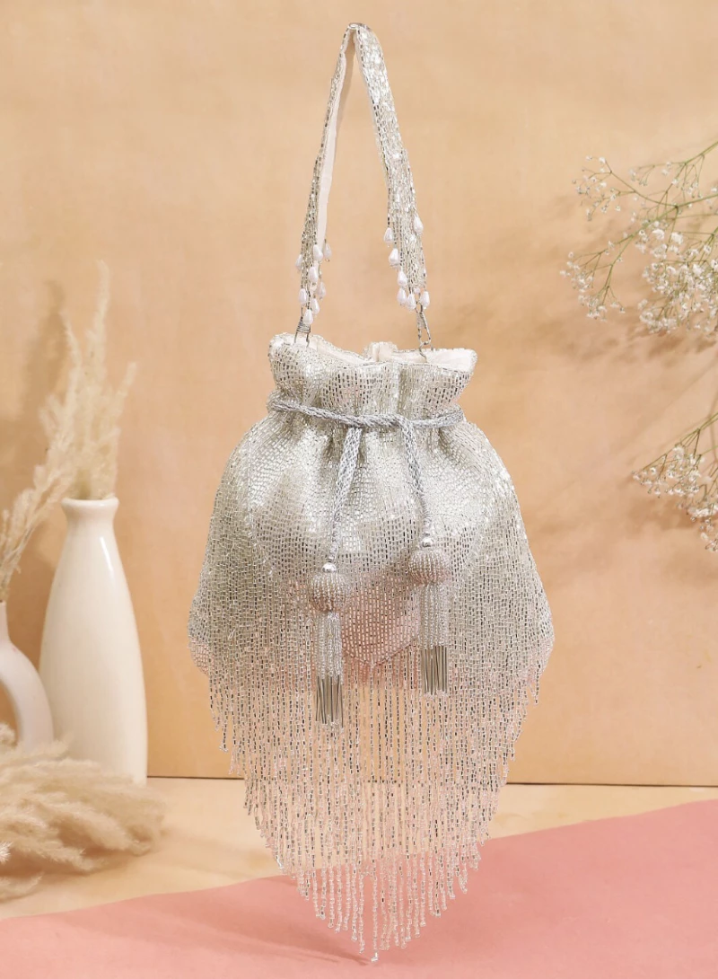 Silver Tubelight Handwork Party Wear Potli Bag