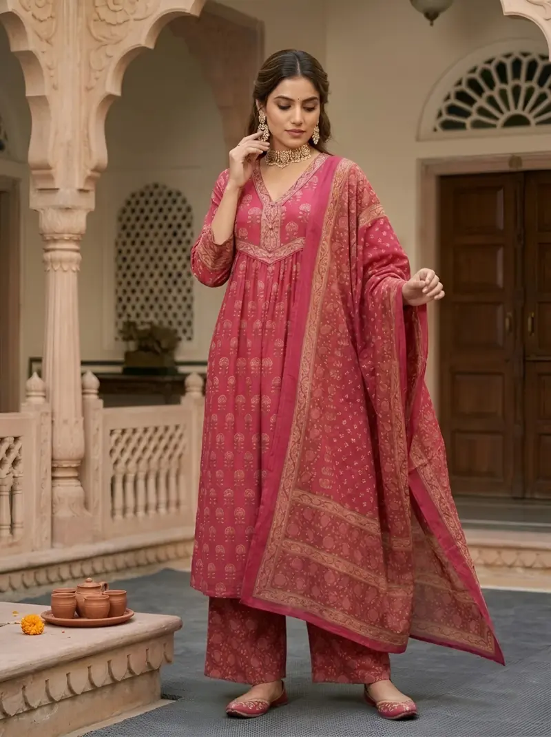 Pink Animal Printed Straight Kurta Set With Dupatta for Women