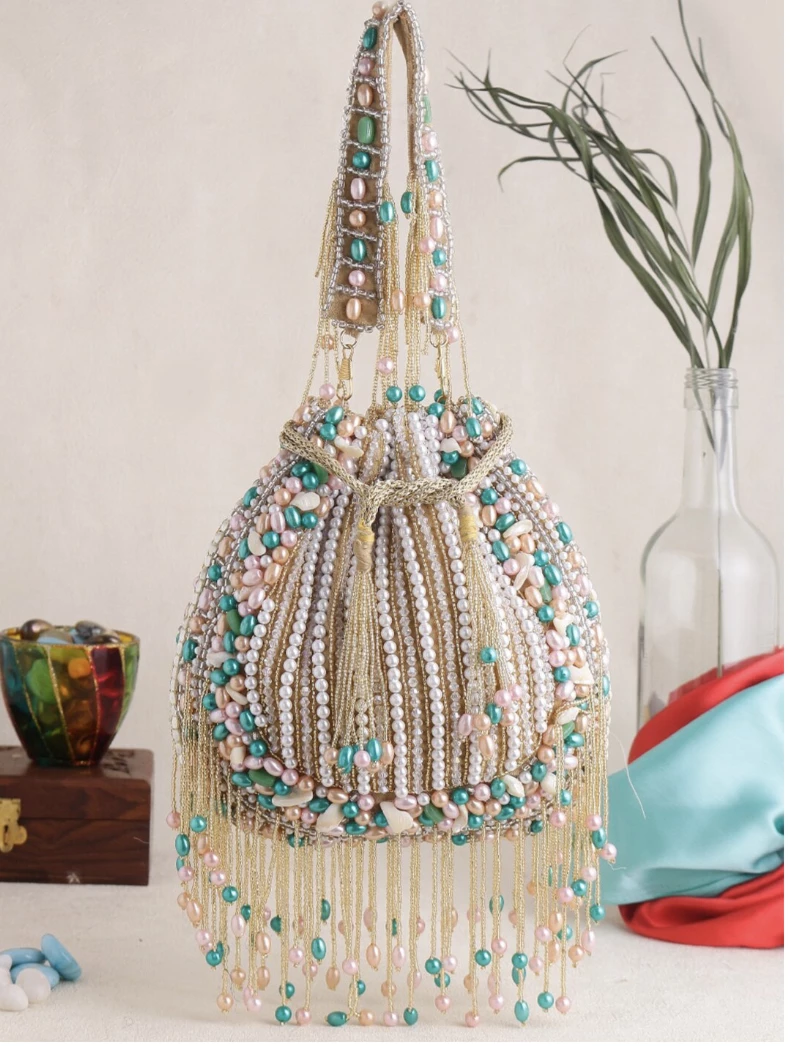 Multi Color Beads Stylish Luxury Evening Potli Bag