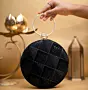 Women Black Embroidery Round Party Clutch