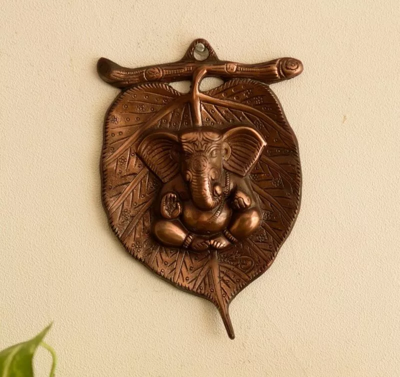 Metal Wall Hanging of Lord Ganesha on Leaf