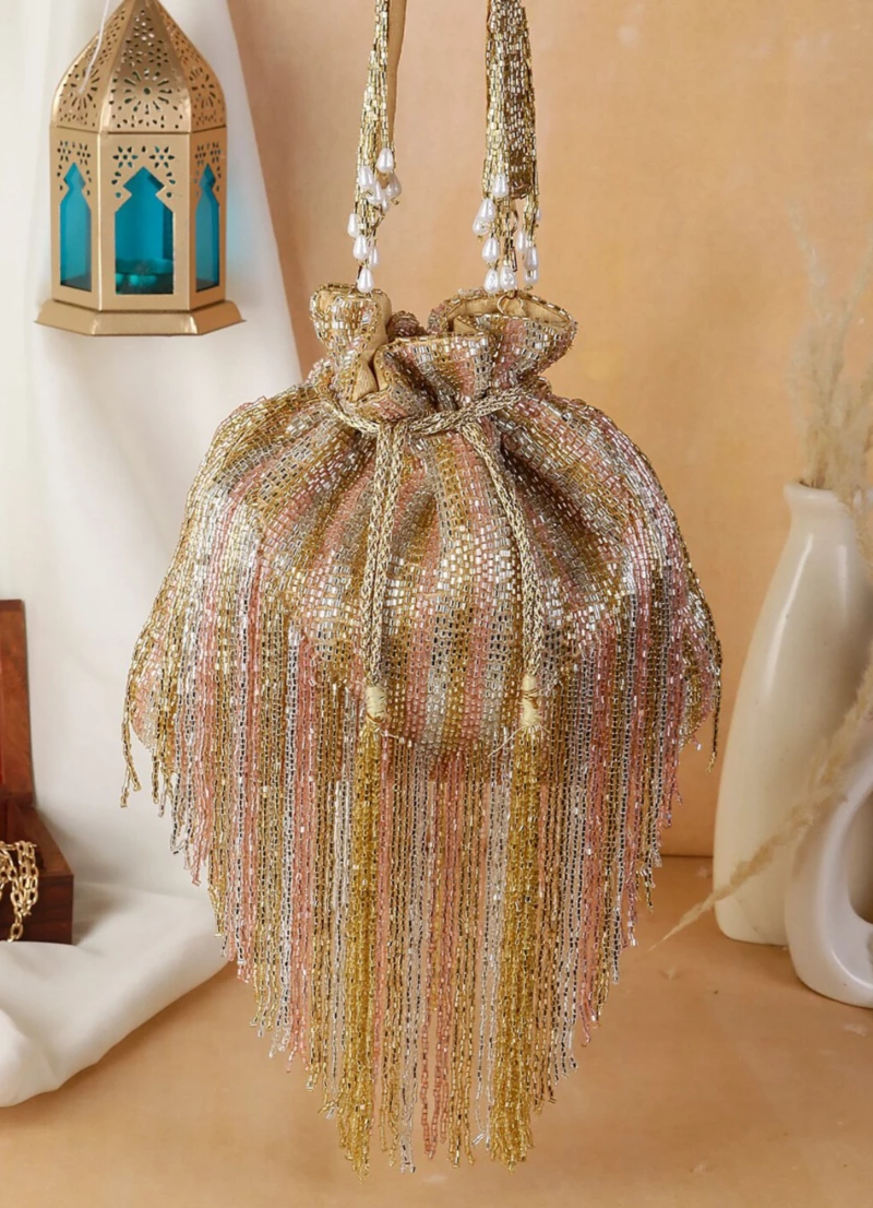 Luxury Party Wear Golden Evening Potli Bag for Women