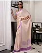 Women Handsfree Cream Satin Printed Saree