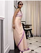 Women Handsfree Cream Satin Printed Saree