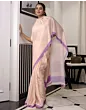 Women Handsfree Cream Satin Printed Saree
