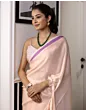 Women Handsfree Cream Satin Printed Saree