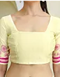 Handsfree Pastel Yellow Satin Printed Saree