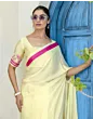 Handsfree Pastel Yellow Satin Printed Saree