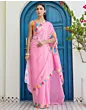 Handsfree Light Pink Satin Printed Sare