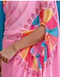 Handsfree Light Pink Satin Printed Sare