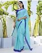 Women Handsfree Light Blue Satin Printed Saree